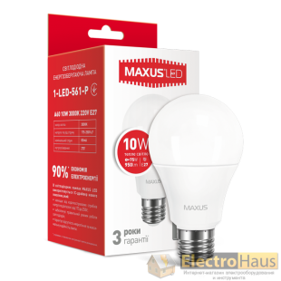 LED лампа MAXUS A60 10W теплый свет E27 (1-LED-561-P)